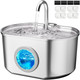Neareal Cat Water Fountain Stainless Steel: 108Oz/3.2L Cat Fountain For Drinking - Pet Water Fountain Inside - Automatic Dog Watering Dispenser Bowl - Pet Feeding & Watering Supplies - Water Level Window