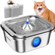 Pawtners Cat Water Fountain Stainless Steel: 4L/140Oz Pet Fountain Water Bowl Indoor Automatic Dog Drinking Dispenser Cat Feeding Watering Supplies Metal Kitty Waterer Fountain 1 Replacement Filters