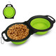 Pneuically Collapsible Silicone Cat And Dog Travel Bowls2 In 1 Foldable Pet Feeding And Watering Dish For Walking Camping Hiking With Carabiner (Green)