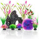 Quozuo 10Pcs Aquarium Artificial Plastic Plants Decorations And Rock Cave Decor Set Fish Tank Accessories Small Large Fish Bowl Ornaments Set