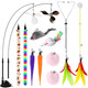 Soarer 4-In-1 Interactive Cat Feather Toys12Pcs Durable Fishing Pole Cats Feathers Toy ReplacementsEnhanced Suction Cup Cats Wand Toy2 Types Door Hanging Cat String Toys For Indoor Kitten