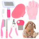 Vczone Pink Small Animal Grooming Kit With Nail Clipper Flea Comb Shampoo Brush Slicker Brush Massage Glove For Rabbits