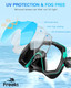 Freela Adult Dry Snorkel Set with Mirrored Lens Anti-Fog 180° Wide View Anti-Fog, Scuba Diving Mask with Nose Cover, Snorkeling Gear for Men Women - Green with Blue