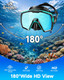 Freela Adult Dry Snorkel Set with Mirrored Lens Anti-Fog 180° Wide View Anti-Fog, Scuba Diving Mask with Nose Cover, Snorkeling Gear for Men Women - Green with Blue