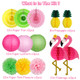 Flamingo Party Supplies Hawaiian Party Decorations Flamingo and Pineapple Honeycomb Ball Paper Lanterns Paper Fans Pom poms Flowers for Birthday Luau Tropical Bachelorette Party