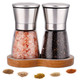 Lessmo Salt And Pepper Grinder Set With Wooden Standing Tray Refillable Pepper Stainless Steel