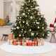 Vertintong Large Christmas Tree Skirt Faux Fur White Cable Knit Knitted Thick 84 Inch White