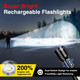 Rechoo Rechargeable Flashlights High Lumens 7 Modes DualSwitch Zoomable Led Flashlight With 2 Pack