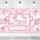 Ythetm Bow Birthday Party Decorations Pink Bow Happy Birthday Backdrop Pink Birthday 3.6 Ft Pink