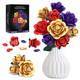 Qifun Rose Bouquet Flowers Building Set Red Purple Golden Roses Artificial Flowers 501Pcs Red