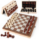 Joneytech Wooden Chess Set Magnetic Chess Board Folding Design With Storage Travel 11.5 Inch