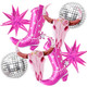 Zafete Pink Long Horn Cow Skull Boots Disco Ball Balloons Western Cowgirl Pink
