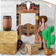 Vertintong Western Cowboy Rodeo Party Decoration Kit Hay Bales Boxes Inflatable Cactus 7 Pcs