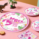 Cocomigo Three Rex Birthday Decorations Girl Tableware Set Serves 25 Guests Pink 314Pcs Pink