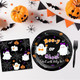 Zoiiwa Halloween Gender Reveal Party Decorations Booy Or Ghoul Ghost Tableware Set 96Pcs