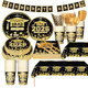 Zpaio Graduation Plates And Napkins Graduation Decorations Black And Gold 403Pcs Black