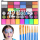 Zefphxs 42 Color Face Painting Kit Water Activated Face Paint Kit Safe For Sensitive Skin Easy To Use With Stencils and Brushes Facepaint Makeup Kit For Parties Birthdays Halloween
