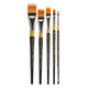 Kingart Premium Original Gold 9120 Series Rake Brush Set Synthetic Golden Taklon Hair For Acrylic Watercolor and Oil Short Handle 5 Sizes 1/8 1/4 1/2 3/4 1