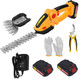 Cordless Grass Shear & Shrubbery Trimmer, Huhomco Portable 2-in-1 Hedge Trimmer 24-V Electric Grass Clippers with Curved Blade Garden Pruning Shears,Charger,2pcs Rechargeable Battery