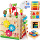 Bravmate Wooden Activity Cube 8In1 Wooden Montessori Learning Toys For 18 M+ Toddlers One Year Old First Birthday Baby Toy Set With Bonus Sorting and Stacking Board