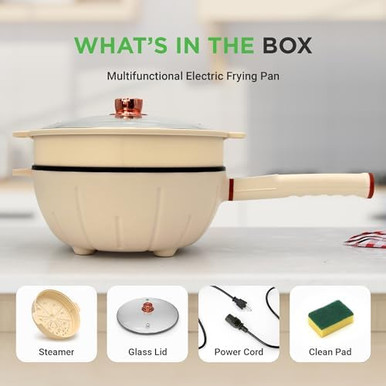 Nutrichef 2 In 1 Electric Frying Pan & Steamer 8 Quarts Portable Non ...