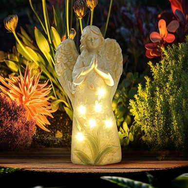 Roundot Garden Angel Statues Outdoor Decor 9.6 Inches 6 Led Lights ...