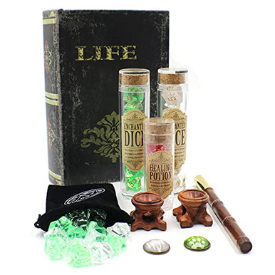 Dahan D&D Druid And Cleric Gift Set - Wooden Life Book Box With Dice, Tokens, Pen, Stands & Healing Potion