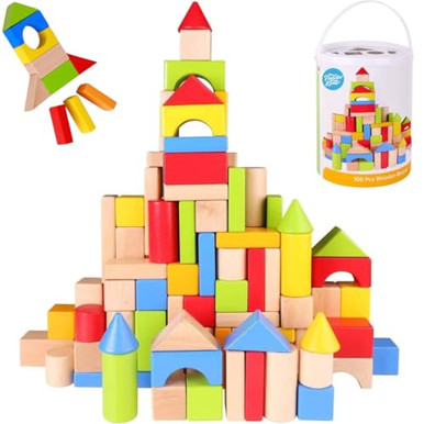 Pidoko Kids Building Blocks for Toddlers 1-3 100 Pcs Wooden Blocks ...