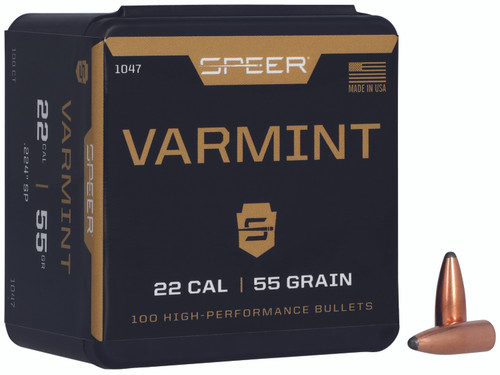 Speer Varmint 22 Caliber 55 Grain Jacketed Soft Point Spitzer Bullets 100ct