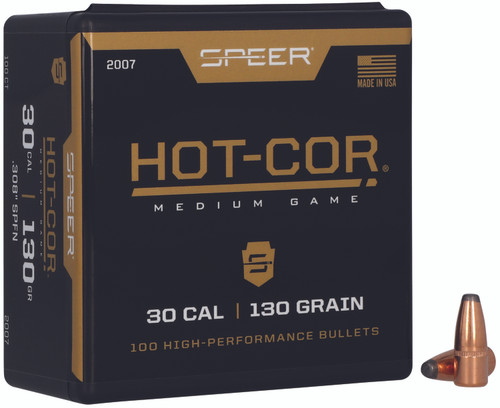 Speer Hot-Cor 30 Caliber 130 Grain Soft Point Flat Nose Reloading Bullets 100 Per Box