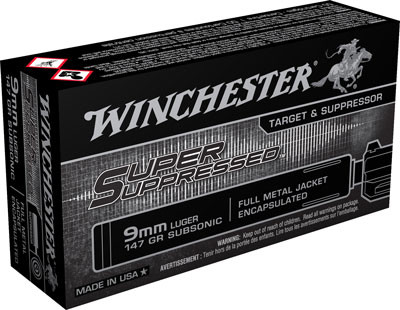 Winchester Super Suppressed Encapsulated Full Metal Jacket 147 Grain 9mm Luger/Parabellum 990 fps 020892224445