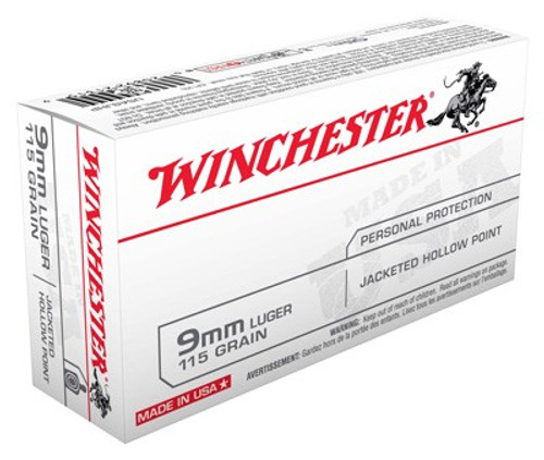 Winchester USA Jacketed Hollow Point 115 Grain 9mm Luger/Parabellum 1165 fps 020892213159