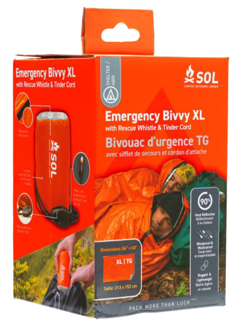 Adventure Medical Kits SOL Emergency Bivvy XL with Tinder Cord and Rescue Whistle - Orange