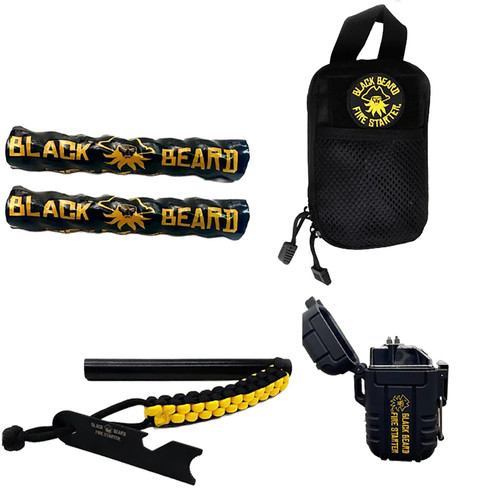 Black Beard SKB Ultimate Fire Kit Black Includes Ferro Rod/Arc Lighter/Case/Starters/Decal