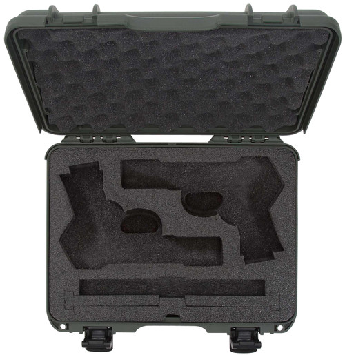 Nanuk 910 Classic 2 Up Hard Pistol Case Olive Polymer Locking Latches and PEF Foam