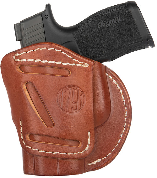 1791 Gunleather 4WH3CBRR 4-Way IWB/OWB Size 03 Classic Brown Leather Belt Clip Compatible w/Glock 26/Ruger LC9/S&W M&P Shield 2.0 9/40 Right Hand