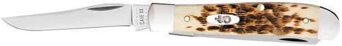 Case 00013 Trapper Mini 2.70"/2.75" Folding Clip Point/Spey Plain Mirror Polished Tru-Sharp SS Blade, Peach Seed Jigged Amber Bone Handle