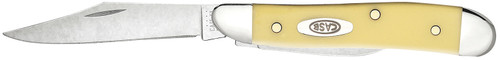 Case 00030 Peanut 2.10"/1.53" Folding Clip/Pen Plain Tumble Polish Chrome Vanadium Blade/Smooth Yellow Synthetic Handle