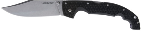 Cold Steel CS29AXB Voyager XL 5.50" Folding Drop Point Plain Stonewashed AUS-10A SS Blade/6.75" Black Textured Griv-Ex Handle Includes Belt Clip