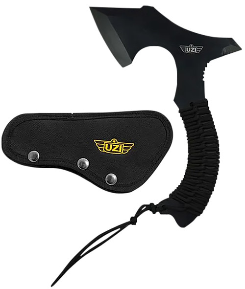 Uzi Accessories UZKAXE5 Black Stainless Steel Throwing Axe, 7" Blade, Paracord-Wrapped Handle, Includes Kydex Sheath