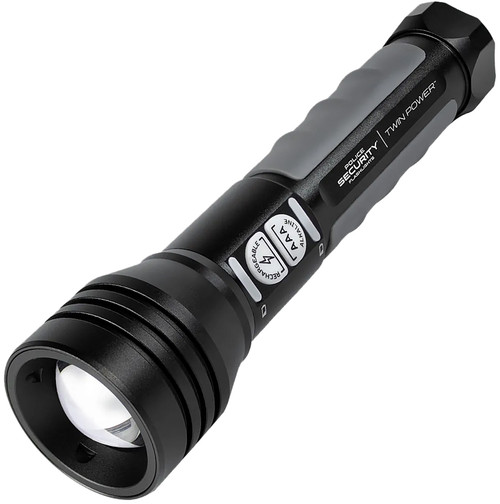 Lb Marketing 97948 Police Security Twin Power Black 600 Lumen White LED Rechargeable Flashlight