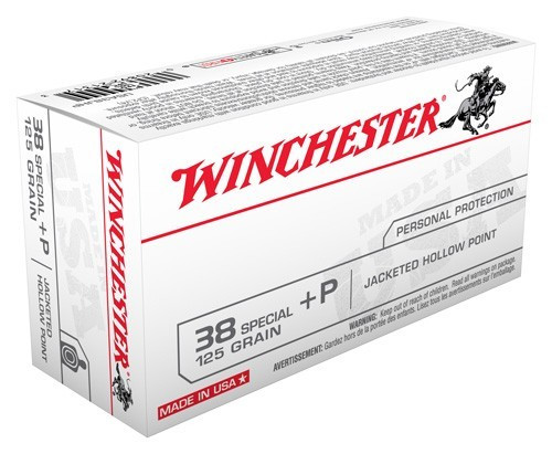 Winchester USA +P Jacketed Hollow Point 125 Grain .38 Special 945 fps 020892213173