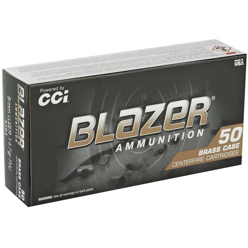 CCI Blazer Brass Pistol Ammo 9mm 147 gr. FMJ (Flat Nose)