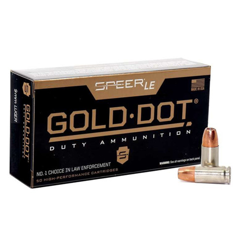 Speer Gold Dot LE Duty 9mm Luger Ammo 124 Grain +P Jacketed Hollow Point