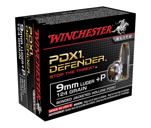 Winchester Defender, 9mm Luger +P, 124 Grain, Bonded Jacketed Hollow Point,