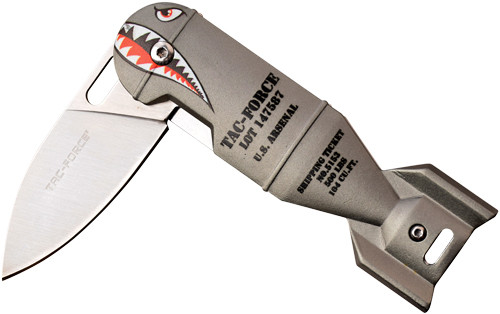 MC TAC-FORCE 2.25" DROP POINT FOLDER GREY SHARK BOMB/SS