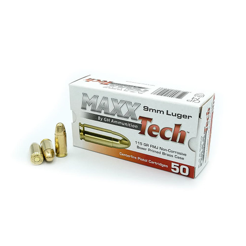 MaxxTech - 9mm Luger Ammunition  115 Grain Full Metal Jacket