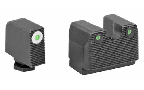 Rival Arms Tritium 3 Dot Front/Rear Green Night Sight, Fits Glock MOS 17/19, White Front Sight Ring, Black Nitride Quench-Polish-Quench (QPQ) Finish RA-RA3B231G