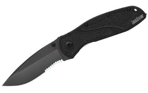 Kershaw Blur Glass Breaker, 3.4", Assisted Folding Knife, Modified Drop Point, Thumb Stud, Pocket Clip, Glass Breaker, 14C28N/OD, Black Anodized Aluminum 6061-T6 1670GBBLKST