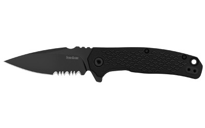 Kershaw Conduit All-Black Folding Knife, Assisted Open, 2.9" Combination Edge Spear Point, Deep-Carry Clip 1407ST